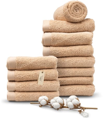 Miss Towels 50x100 Handdoeken Set 12 st. - 5 sterren Hotelkwaliteit - Badtextiel - Luxe Badhanddoeken - Zachte Badlakens - Zand Kleur - Made in Portugal