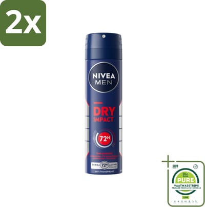 NIVEA MEN - Deodorant Spray - Dry Impact - 150 ml - Voordeelverpakking - 2 stuks - Droog huidgevoel - Zweetbeheersing