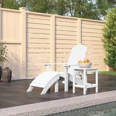 vidaXL - Tuinstoel - Adirondack - met - voetenbank - en - tafel - HDPE - wit
