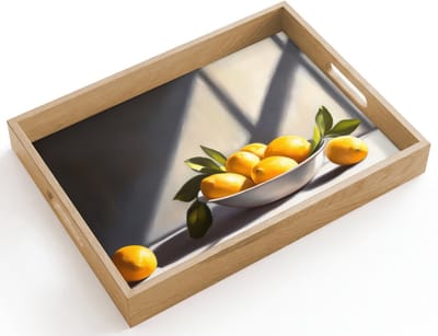 Dienblad hout 40x30 cm - Schootdienblad - Citroenen - Stilleven - Geel - Borrelplank rechthoek - Plateau dienbladen