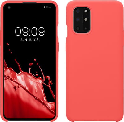 kwmobile telefoonhoesje geschikt voor OnePlus 8T - Hoesje met siliconen coating - Smartphone case in neon koraal