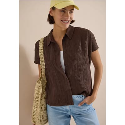 Overhemdblouse met hangende schouder in effen kleur