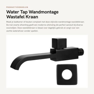 Dailygoods- Wastafelkraan Wandmontage - Mat Zwart - Duurzaam Messing - Corrosiebestendig - Hoge Druk - Eenvoudig te Installeren - Badkamerkraan