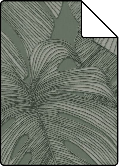Proefstaal Origin Wallcoverings behang 3D-motief bladeren vergrijsd groen - 26.5 x 21 cm - 347919-S