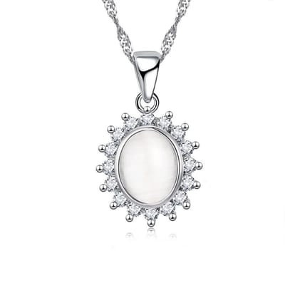 Aramat Jewels | Halskettingen | Zilveren Dames Ketting met Cat’s Eye steen | Wit | |1,5mm | Zilver | Volwassenen | Verkleurd niet