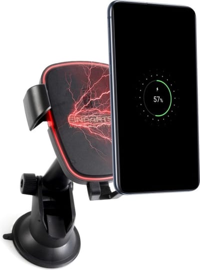 Einparts Telefoonhouder Dashboard Raam met Draadloos Snellader Zuignap Zwart