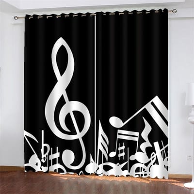 Gordijn met muzieknotenprint woonkamer slaapkamer lichtdoorlatendheid 90 gram polyestervezelmateriaal gordijnstof twee panelen W50xH130(CM)x2pcs&Grommet Top