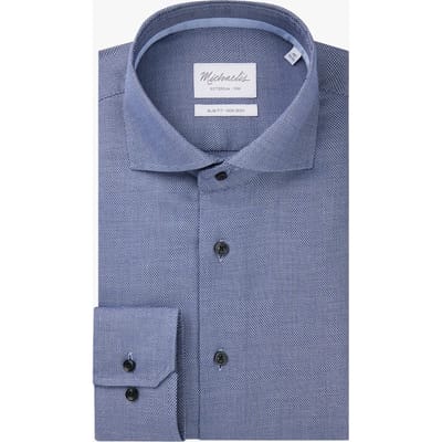 Michaelis slim fit heren overhemd - Oxford - donkerblauw - Strijkvriendelijk - Boordmaat: 38