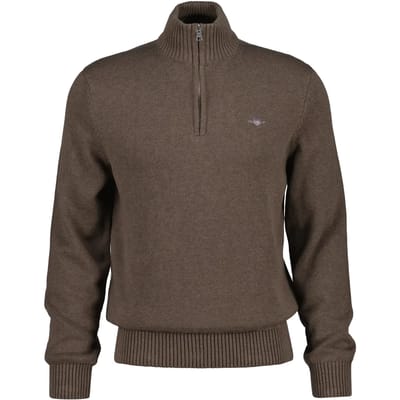 Gant Trui Casual Cotton Half Zip Rib Endings Dark Hazelnut Melange / male