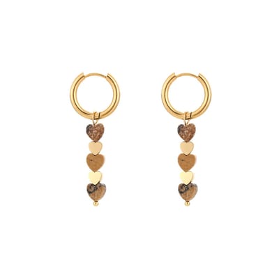 Oorbellen Hartjes - Oorbellen Herfst/Winter - Oorringen met hanger - Dames - Goud/Beige