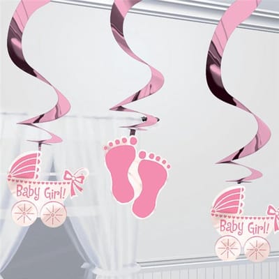 Amscan Slingers Swirl Folie Babyshower Meisje 5 Stuks Roze