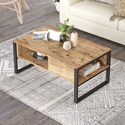 Salontafel Laukaa met plank 100x60x45 cm rustiek eiken en zwart [en.casa]