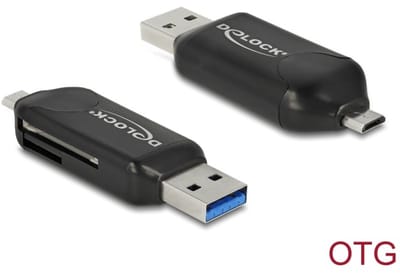 Delock Card Reader Micro USB OTG / USB 5 Gbps Type-A for SD / MMC + Micro SD