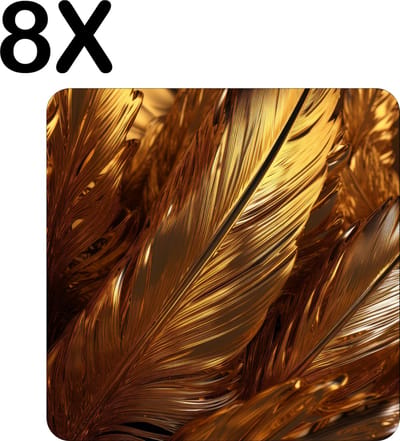 Luxe Placemat - Gouden Veren - Set van 8 Placemats - 50x50 cm - 2 mm dik Vinyl - Anti Slip - Afneembaar