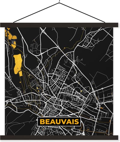 Posterhanger incl. Poster 60x60 cm - Schoolplaat - Frankrijk – Plattegrond – Kaart – Beauvais – Stadskaart - Textielposter - Zwarte latten - Stadskaart