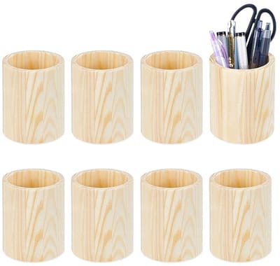 Dailygoods- Potloodhouder Houten - Bureau Organizer - Pennenhouder - Multifunctioneel Gebruik - 8 Stuks - Diameter 8,1 cm - Hoogte 10,5 cm