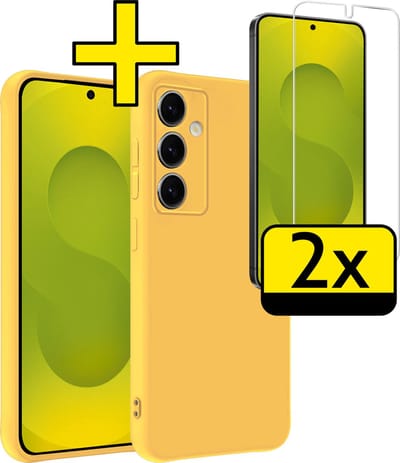 Hoesje - Met 2x Screenprotector - Geschikt voor Samsung Galaxy S25 - Sterk & Shockproof - Back Cover - Siliconen Case - Telefoon Hoes - Telefoonhoesjes - Geel