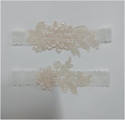 Lace Garter Set voor Bruidsaccessoires - Sexy Bloemenpatroon, Rekbare Kousenbanden voor Bruiloft en Cosplay in Beige