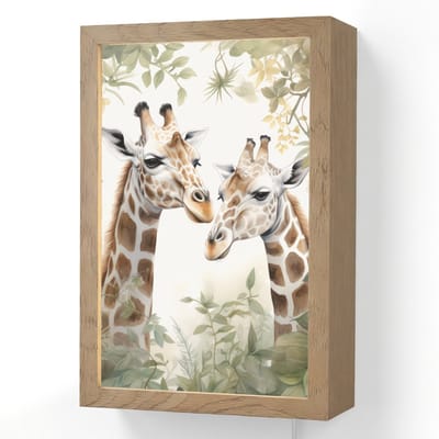 Wandlamp 20x30 cm - Oplaadbaar - Dieren - Giraffe - Bladeren - Kinderen - Wandlampen binnen woonkamer - Slaapkamer lamp met kabel - Decoratieve nachtlamp - Vloerlamp snoer
