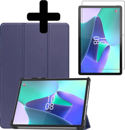 Hoes - Geschikt voor Lenovo Tab P11 Pro - Met Screenprotector - Trifold Bookcase - Hard Cover Case - Met Uitsparing Geschikt voor Lenovo Pen - Hardcover Book - Tablet Hoesje - Donkerblauw