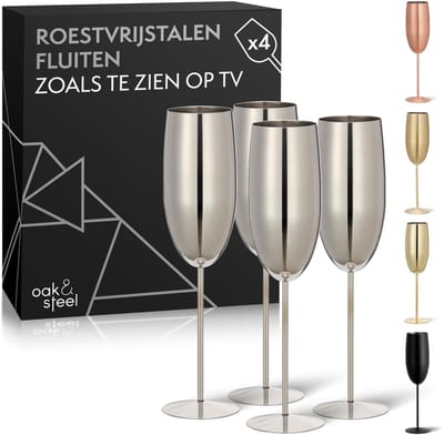 Dailygoods- Champagneglazen Roestvrij staal - 4 Stuks - Onbreekbaar - Elegant - Cadeau voor Verjaardagen - Perfect voor Feestjes - Barglazen