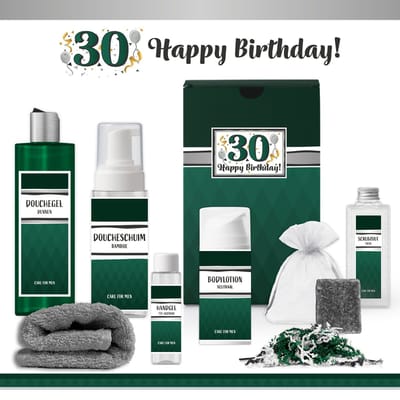 Geschenkset “30 Jaar Happy Birthday!” - 7 producten - 850 gram | Giftset voor hem - Luxe wellness cadeaubox - Cadeau man Verjaardag - Dertig jaar - Gefeliciteerd - Gift Thirty year old Party - Cadeaupakket Deluxe - Vriend - Verjaardagscadeau - Groen