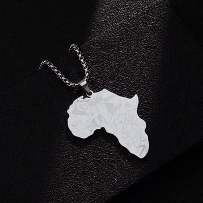ICYBOY 18K Afrikaans Ketting met Afrika Map Pendant Verguld Zilver [Silver-PLATED] [ICED OUT] [20 INCH - 50CM] [Model 2] - Stainless steel africa cuban map pendant long chain necklace with map pendant