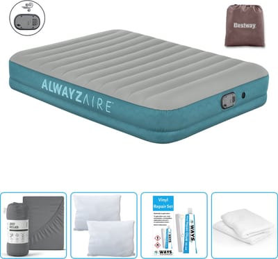 Bestway luchtbed Alwayszair - 2-Persoons -152 x 203 x 36 cm - Grijs/Blauw - Inclusief pomp - Hoeslaken - Kussen - Kussenbeschermer en Reparatieset