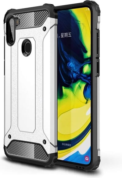 Schokbestendig Heavy Duty Hoesje Geschikt voor: Samsung Galaxy A11 Shock Proof Hybride - Back Cover - Dual Layer Armor Case - Extra Stevig - Zilver
