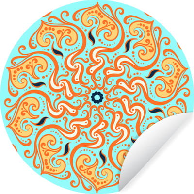 WallCircle® - Behangcirkel 100x100 cm - Muurstickers Mandala - Bloem - Oranje - Blauw - Muurcirkel woonkamer - Wandcirkel slaapkamer - Kamer decoratie zelfklevend - Muurdecoratie accessoires XXL
