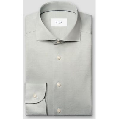 Eton Overhemd Solid Color Filo di Scozia Cotton Jersey Jacquard Knit Licht Groen / male