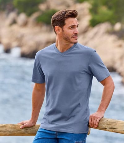 ATLAS FOR MEN - Set van 4 effen T-shirts met v-hals - Heren - Verkrijgbaar in grote maten - XL