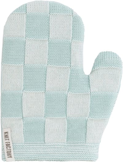 Knit Factory Ovenwant Block - Hittebestendige ovenhandschoen - keukenhandschoen - Gemaakt van 50% katoen & 50% acryl - Slijtvast - Ecru/Mint