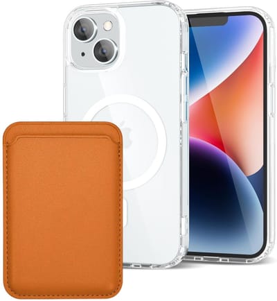 Shockproof Anti Shock Back Cover Hoesje Compatibel met MagSafe Geschikt voor: Apple iPhone 14 met Magnetische Pasjeshouder - Lichtbruin