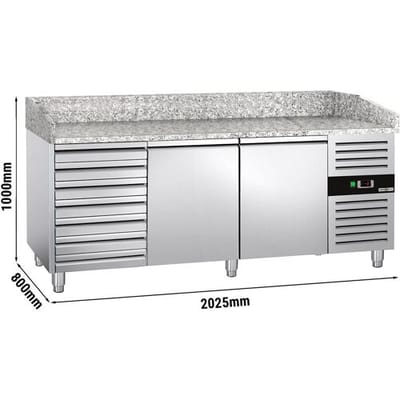 GGM Gastro Pizzakühltisch ECO - 2000x800mm - mit 2 Türen & 7 Schubladen Zilver