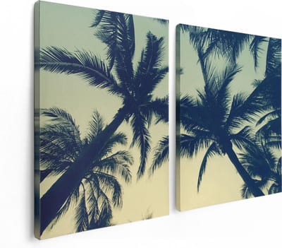 Artaza Canvas Schilderij Tweeluik Palmbomen Bladeren - 120x80 - Foto Op Canvas - Canvas Print