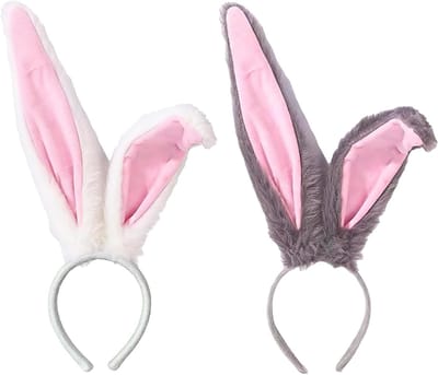 Set van 2 Hare Ears Haarbanden - Grijze en Witte Konijnenoren voor Volwassenen - Perfect voor Pasen, Carnaval en Cosplay Decoratie