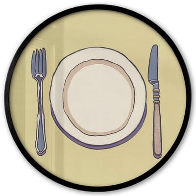 Poster in lijst Rond - Fotolijst 40x40 cm - Posters - Illustratie - Bord - Bestek - Beige - Ronde posterlijst zwart - Decoratie - Wanddecoratie woonkamer - Muurdecoratie slaapkamer