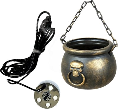 Heksenketel/kookpot goud - kunststof - met mistmaker rookmachine - 13 x 19 cm - Halloween decoratie