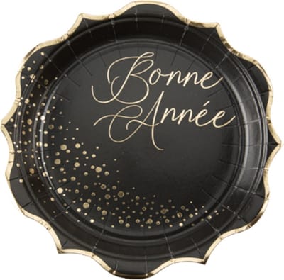 ARTYFETES - 8 Happy New Year bordjes zwart goud 23 cm
