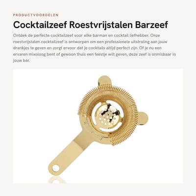 Dailygoods- Cocktailzeef Roestvrij staal - Barzeef - Filterhulpmiddel - Barman - Barmandrankzeef - Lichtgewicht