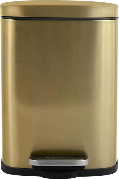 Badkamer Prullenbak met Pedal Model Akira - Hoogwaardige RVS - Stille Sluiting Easy-Close - Kleur Geborsteld Goud - 5L - Badkameraccessoires