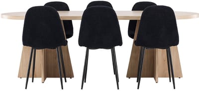 Bootcut eethoek tafel 115x230cm en 6 teddy stoelen naturel.