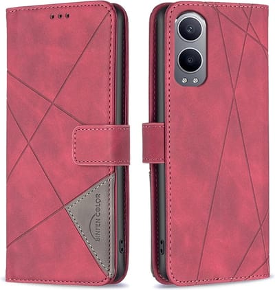 BINFEN Hoesje - Geschikt voor OnePlus Nord CE4 Lite 5G Hoesje - BINFEN Geometric Book Case - Rood