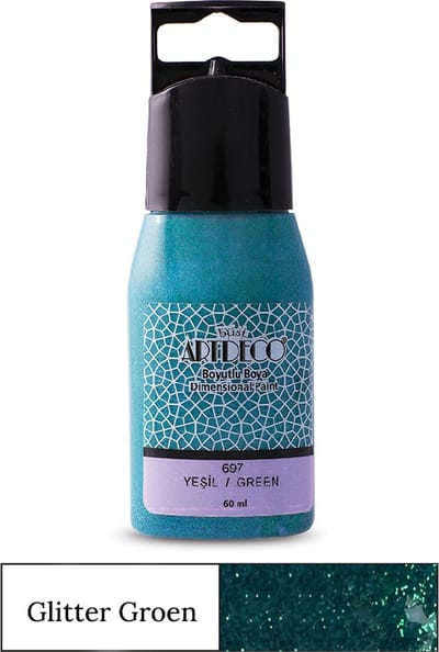Artdeco Glitter Dimensional Paint, Relief Paint, Dimensional Fabric Paint, 3D Liner - 3D Verf - 3D Paint, Textuurschilderen, Reliëf Schilderen, Metallic Kleuren - Stof, Glas, Keramiek, Karton, Metaal, Papier, Steen - 50 ml-Groen