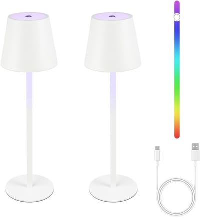 NETTLIFE Tafellamp Oplaadbaar - RGB - Touch dimbaar - Wit - 2W - Metaal - USB buitenlamp - IP54 - Draadloos Bureaulamp - 37.5cm - 2 stuks