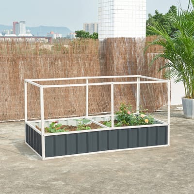 Moestuinbak met net Alblasserdam met 1 paar handschoenen 174x90x88 cm antracietgrijs [en.casa]