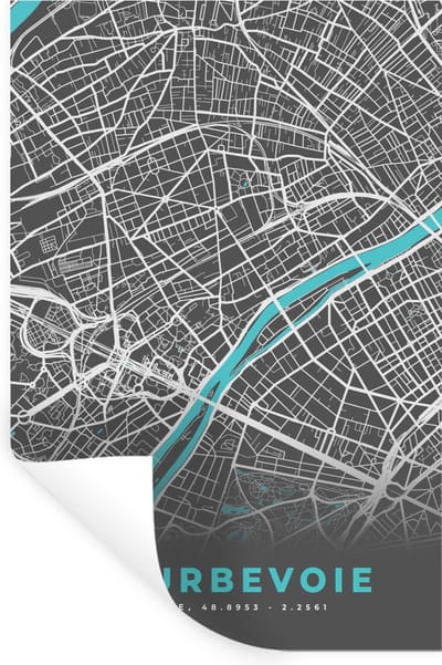 Muurstickers - Sticker Folie - Courbevoie – Plattegrond – Frankrijk – Kaart – Stadskaart - 20x30 cm - Plakfolie - Muurstickers Kinderkamer - Zelfklevend Behang - Zelfklevend behangpapier - Stickerfolie