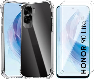 Hoesje geschikt voor Honor 90 Lite - 2x Screenprotector Glas - Shockproof Transparant