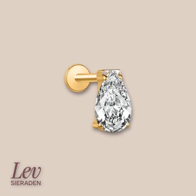 Lev Sieraden Goud kleurig Titanium push pin Labret piercing met peervormige 2.4 x 3.5 mm crystal steen tragus piercing - Oor piercing - Helix - anti allergie nikkelvrij Piercing